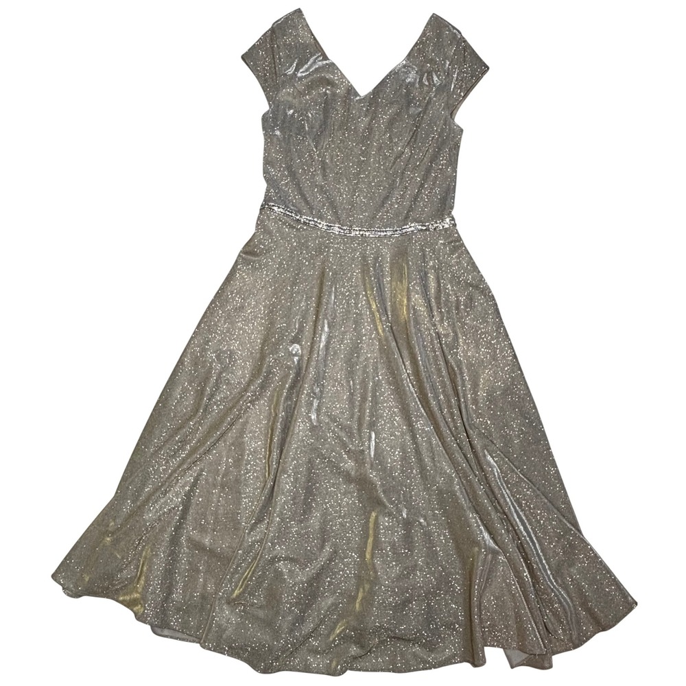 Oleg Cassini Womens Dress Size 4 Metallic Tea Champagne Glitter Fit & Flare NWT